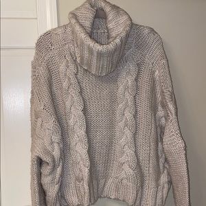 Cream cable knit turtleneck sweater